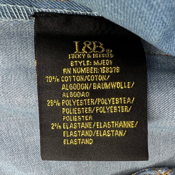 L&B Lucky & Blessed‎ Boyfriend Jeans Gold Leaf Panel Light Wash Women's Size 14 - Picture 11 of 12